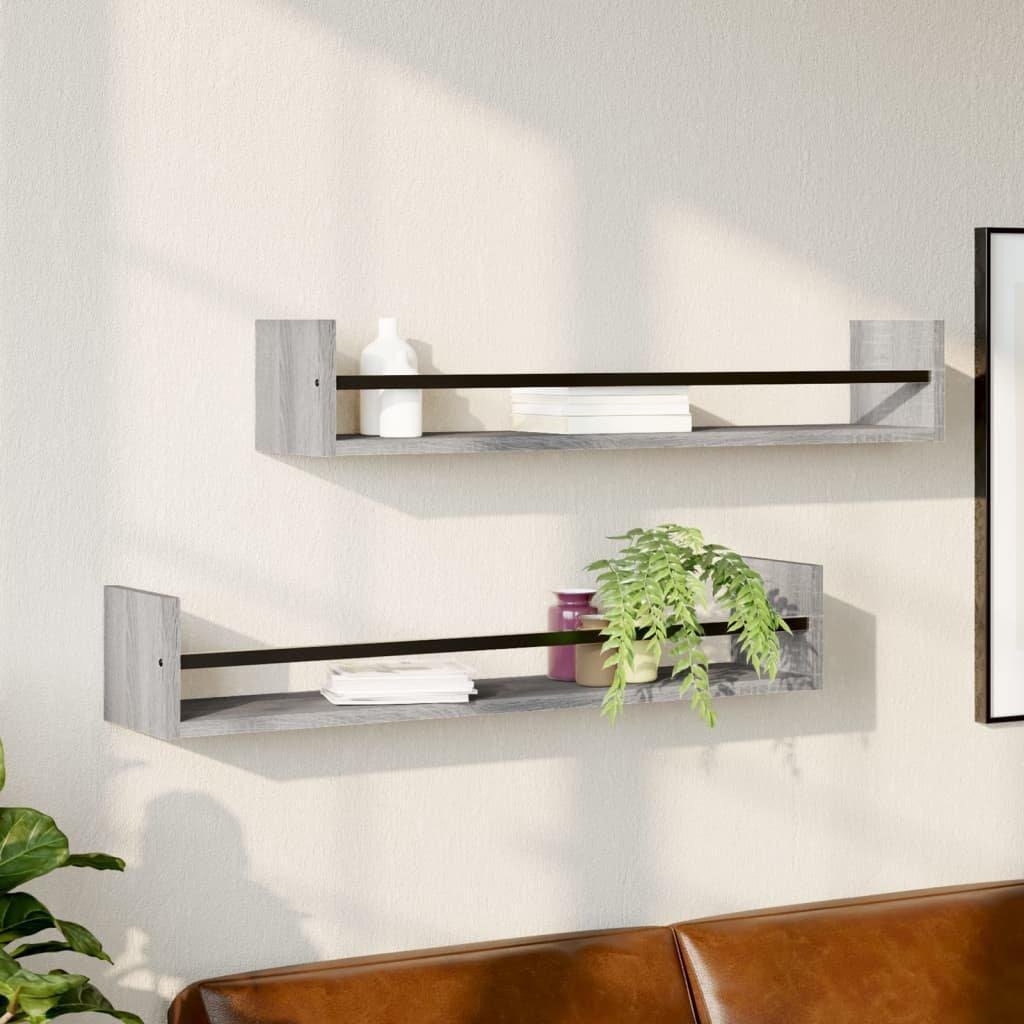 Wall Shelves with Bars 2 pcs Grey Sonoma 80x16x14 cm - image 1