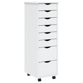 Rolling Cabinet with Drawers MOSS White Solid Wood Pine - thumbnail 2
