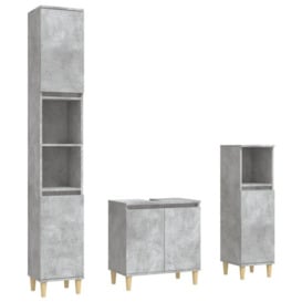 3 Piece Bathroom Furniture Set Concrete Grey Engineered Wood - thumbnail 2