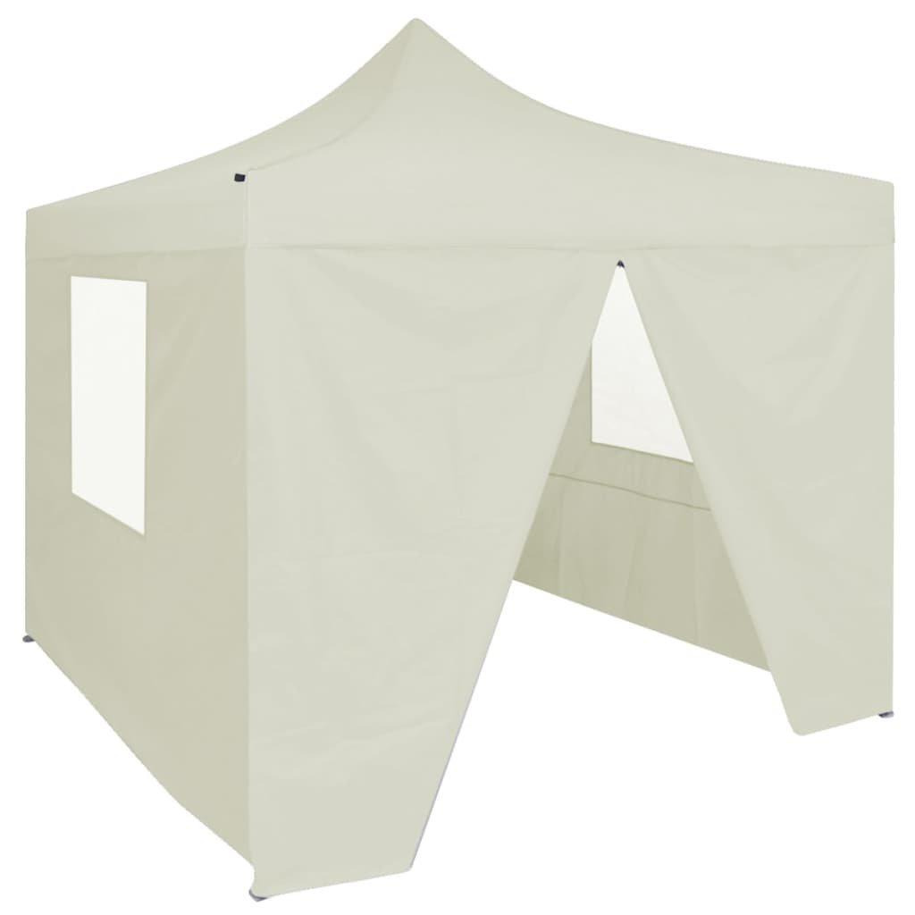 Professional Folding Party Tent with 4 Sidewalls 2x2 m Steel Cream - image 1