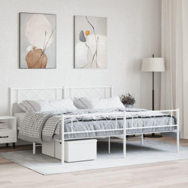 Metal Bed Frame with Headboard and Footboard White 180x200 cm Super King