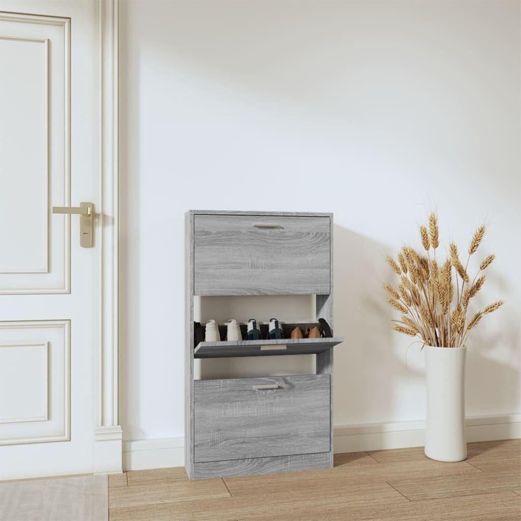Shoe Cabinet Grey Sonoma 59x17x108 cm Engineered Wood - image 1