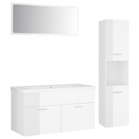 Bathroom Furniture Set High Gloss White Engineered Wood - thumbnail 2