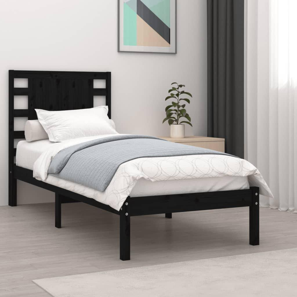 Bed Frame Black Solid Wood 90x190 cm Single - image 1
