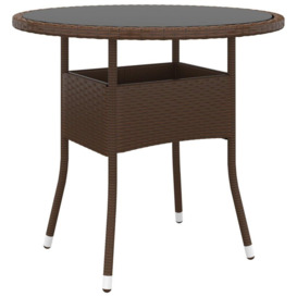Garden Table Ã˜80x75 cm Tempered Glass and Poly Rattan Brown