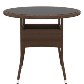 Garden Table Ã˜80x75 cm Tempered Glass and Poly Rattan Brown - thumbnail 2