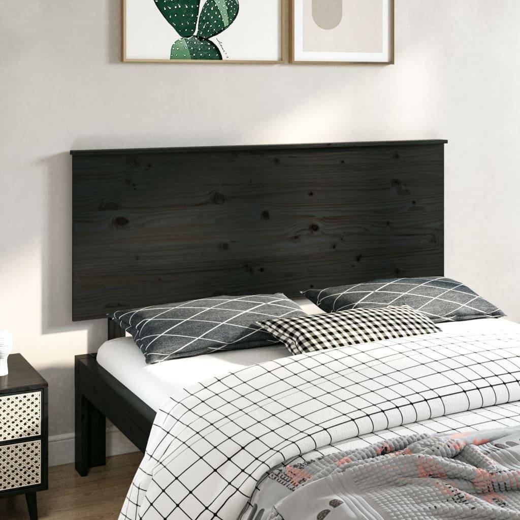 Bed Headboard Black 144x6x82.5 cm Solid Wood Pine - image 1