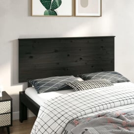 Bed Headboard Black 144x6x82.5 cm Solid Wood Pine - thumbnail 1