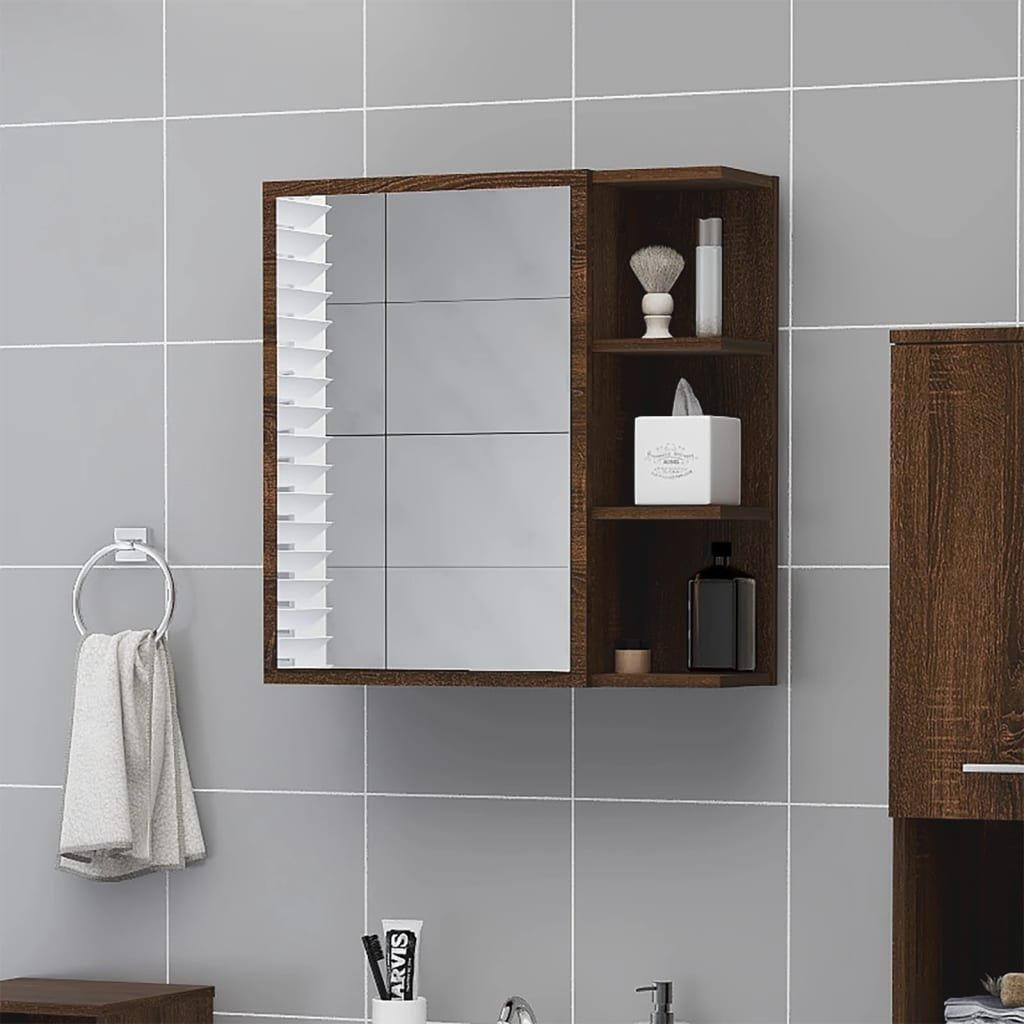 Bathroom Mirror Cabinet Brown Oak 62.5x20.5x64cm Engineered Wood - image 1