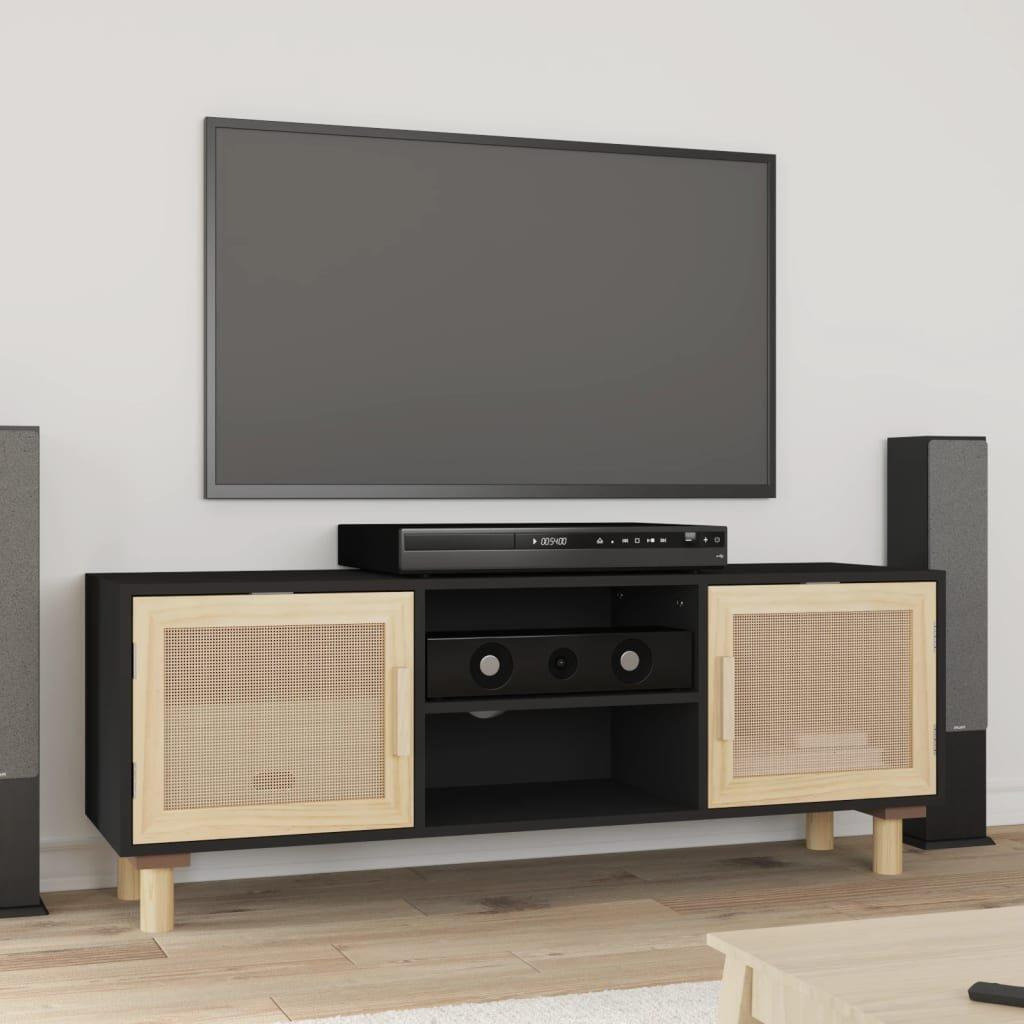 TV Cabinet Black 105x30x40 cm Solid Wood Pine&Natural Rattan - image 1