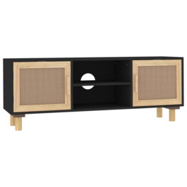 TV Cabinet Black 105x30x40 cm Solid Wood Pine&Natural Rattan - thumbnail 2
