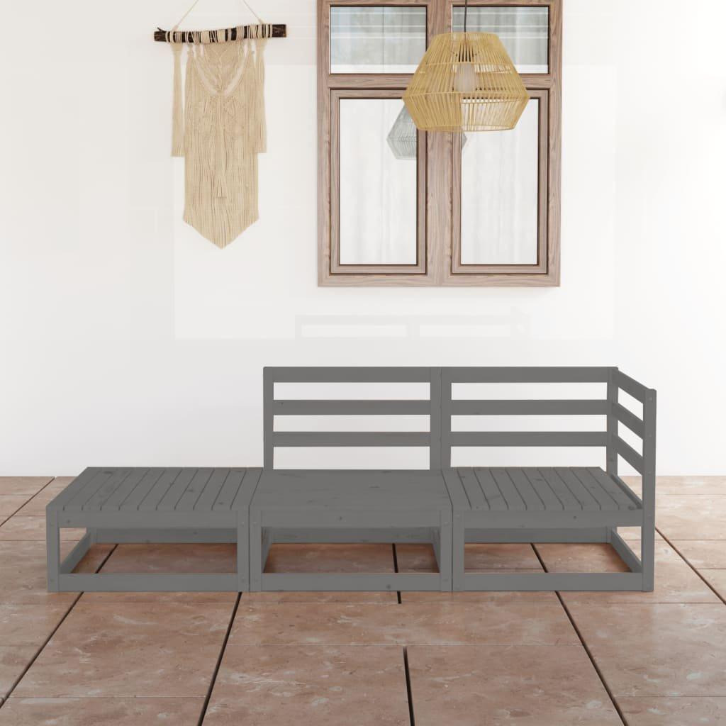 3 Piece Garden Lounge Set Grey Solid Pinewood - image 1