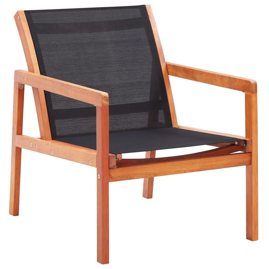 Garden Lounge Chair Black Solid Eucalyptus Wood and Textilene - image 1