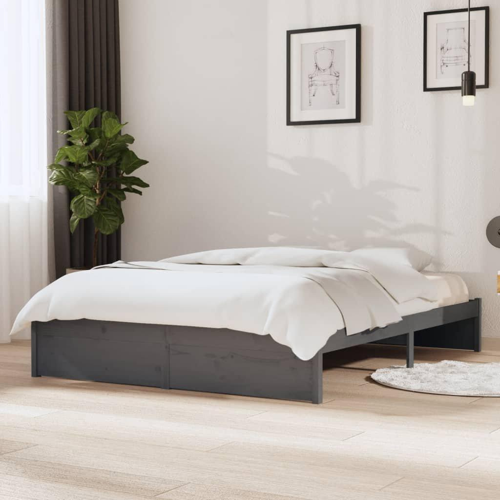 Bed Frame Grey Solid Wood 140x190 cm - image 1