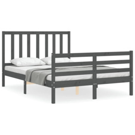 Bed Frame with Headboard Grey Double Solid Wood - thumbnail 2