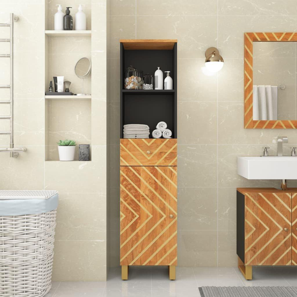 Bathroom Cabinet Brown and Black 38x33.5x160 cm Solid Wood Mango - image 1
