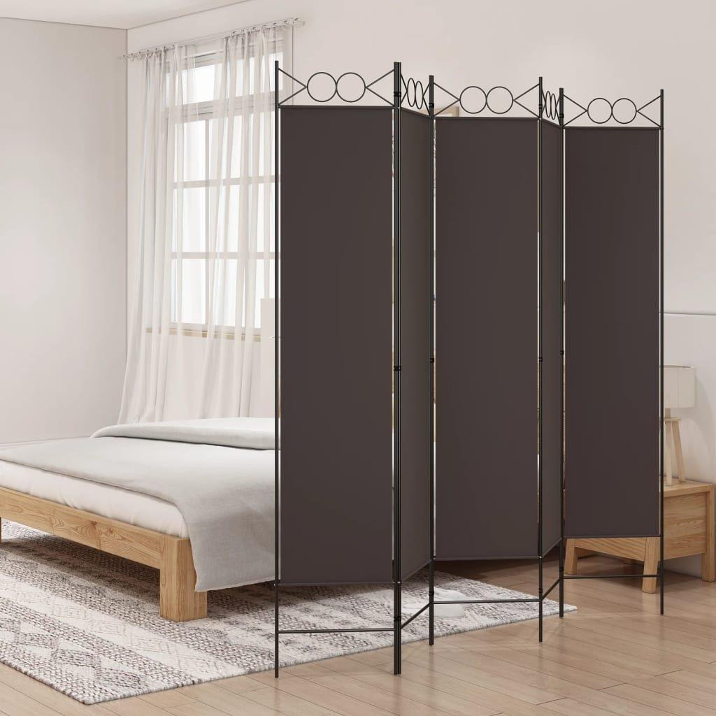 5-Panel Room Divider Brown 200x200 cm Fabric - image 1