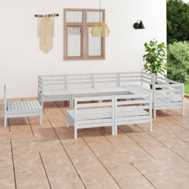 9 Piece Garden Lounge Set Solid Wood Pine White - thumbnail 1