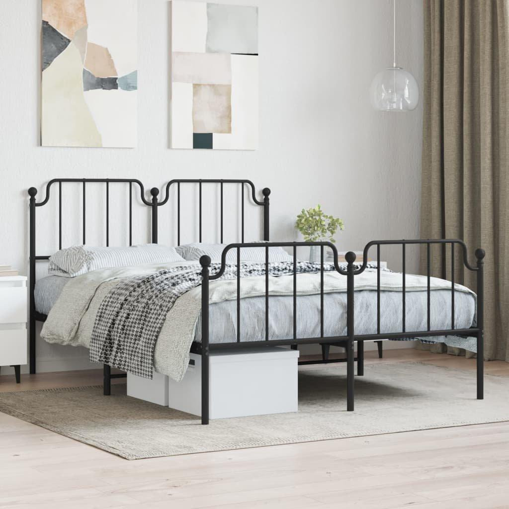 Metal Bed Frame with Headboard and FootboardÂ Black 140x190 cm - image 1