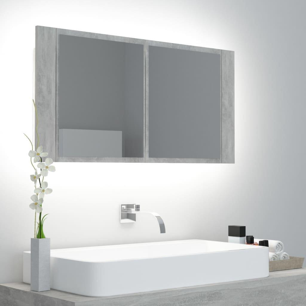 LED Bathroom Mirror Cabinet Concrete Grey 90x12x45 cm - image 1