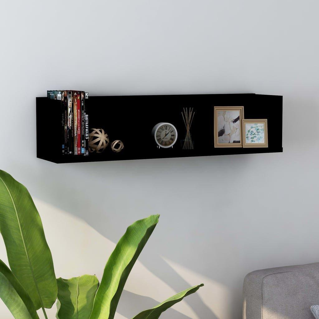 CD Wall Shelf Black 75x18x18 cm Engineered Wood - image 1