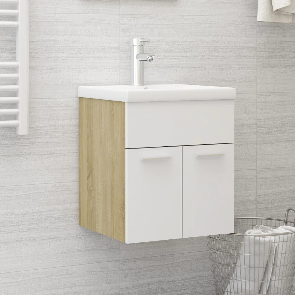 Sink Cabinet White and Sonoma Oak 41x38.5x46 cm Engineered Wood - image 1