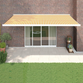 Retractable Awning Yellow and White 5x3 m Fabric and Aluminium - thumbnail 1