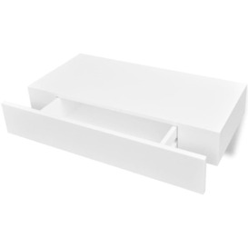 White MDF Floating Wall Display Shelf 1 Drawer Book/DVD Storage - thumbnail 2