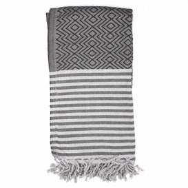 Nisa Hammam Towel, Black And Grey - thumbnail 1