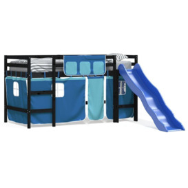 Kids' Loft Bed with Curtains Blue 80x200 cm Solid Wood Pine - thumbnail 2