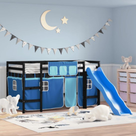 Kids' Loft Bed with Curtains Blue 80x200 cm Solid Wood Pine - thumbnail 1