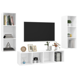 3 Piece TV Cabinet Set High Gloss White Engineered Wood - thumbnail 3