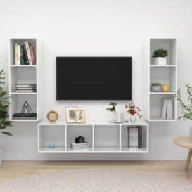 3 Piece TV Cabinet Set High Gloss White Engineered Wood - thumbnail 1