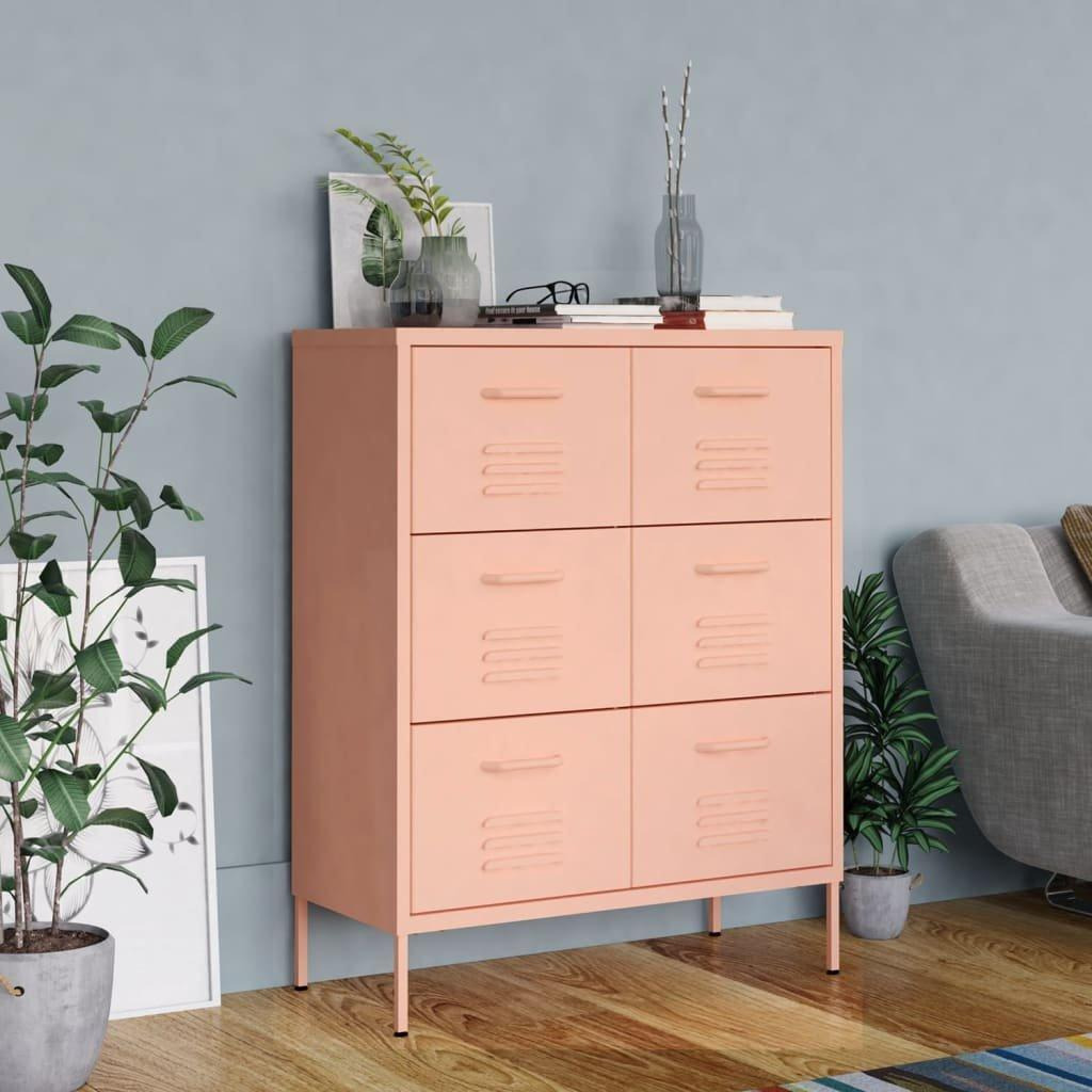 Drawer Cabinet Pink 80x35x101.5 cm Steel - image 1