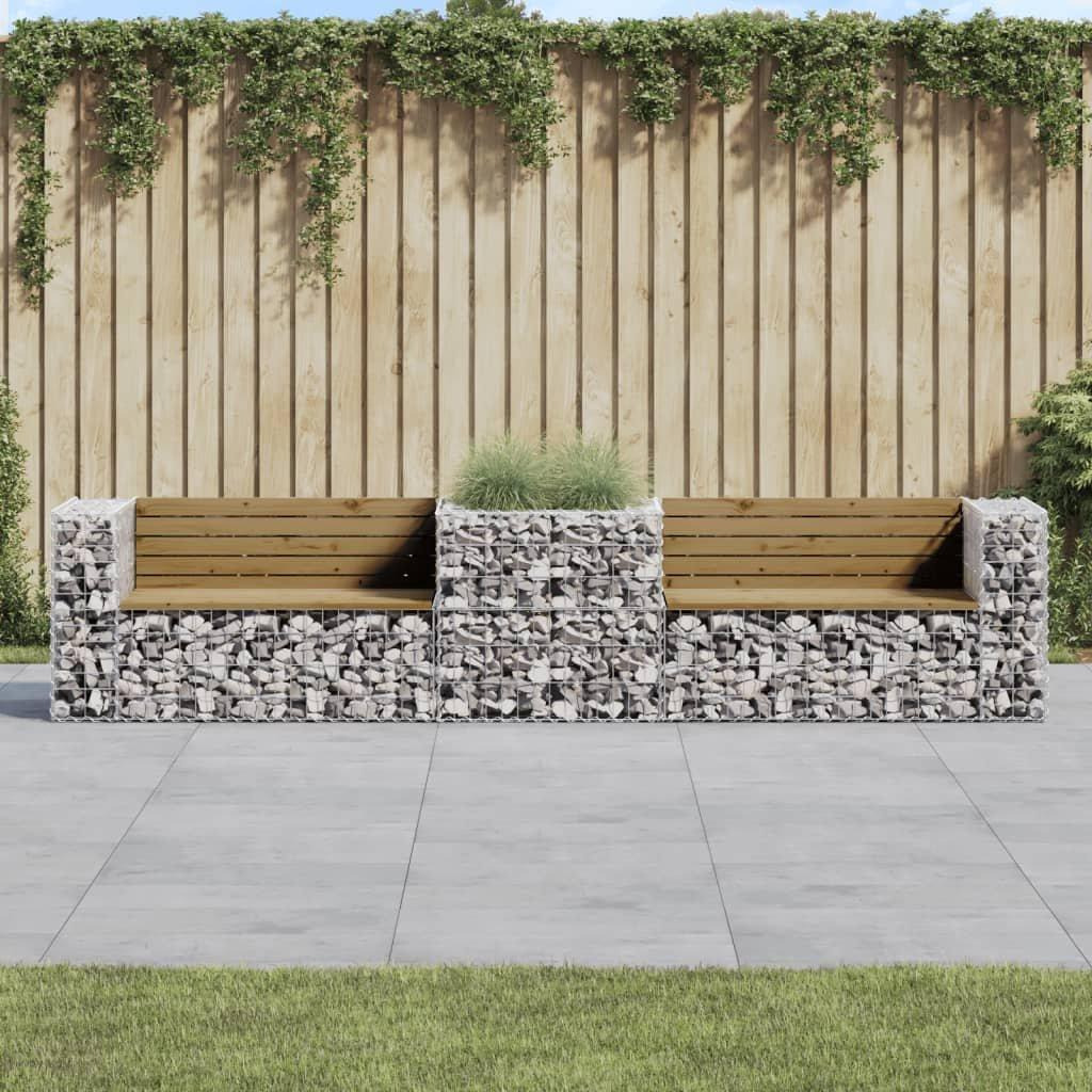 Garden Bench with Gabion Basket Impregnated Wood Pine - image 1