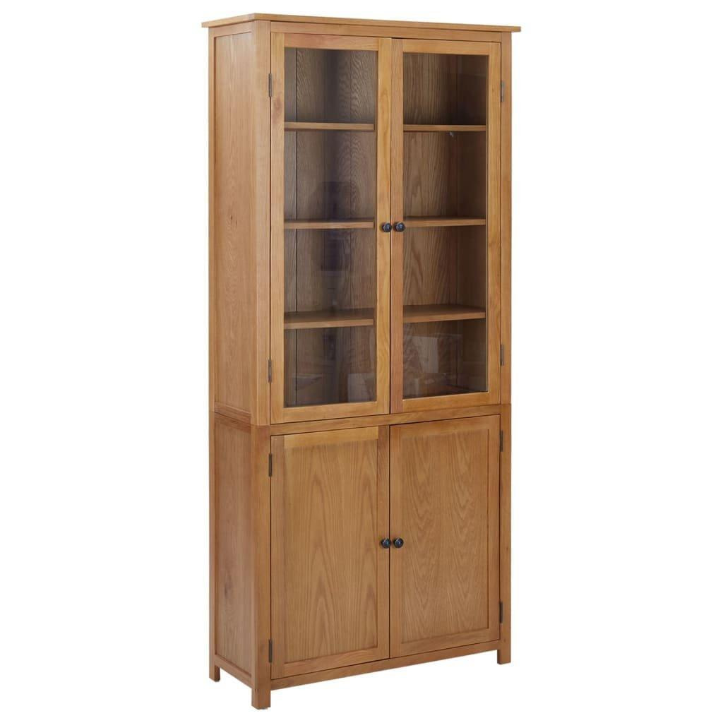 Bookcase with 4 Doors 90x35x200 cm Solid Oak Wood and Glass - image 1