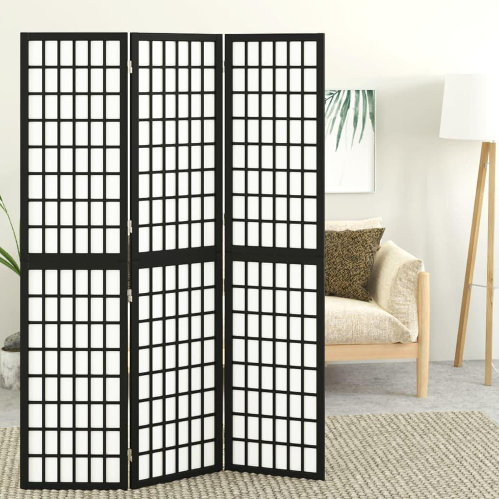 Folding 3-Panel Room Divider Japanese Style 120x170 cm Black - image 1