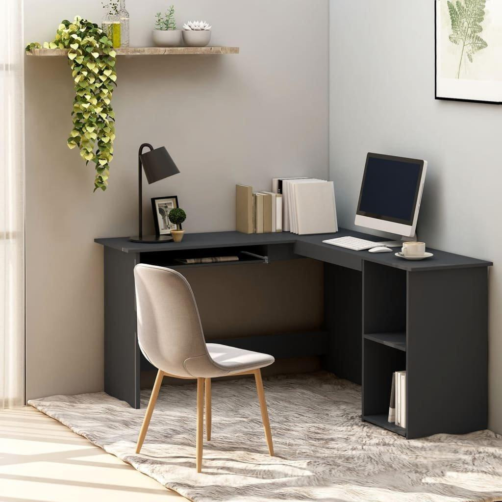 L-Shaped Corner Desk Grey 120x140x75 cm Engineered Wood - image 1