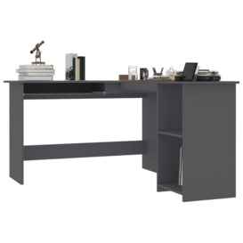 L-Shaped Corner Desk Grey 120x140x75 cm Engineered Wood - thumbnail 3