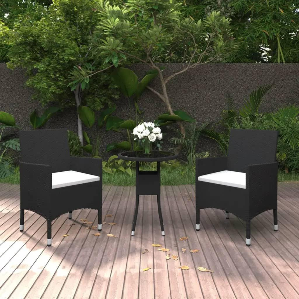 3 Piece Garden Bistro Set Poly Rattan and Tempered Glass Black - image 1