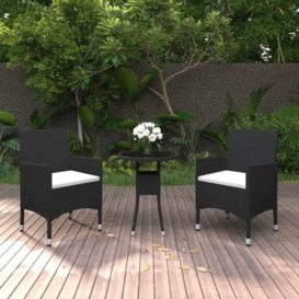 3 Piece Garden Bistro Set Poly Rattan and Tempered Glass Black - thumbnail 1