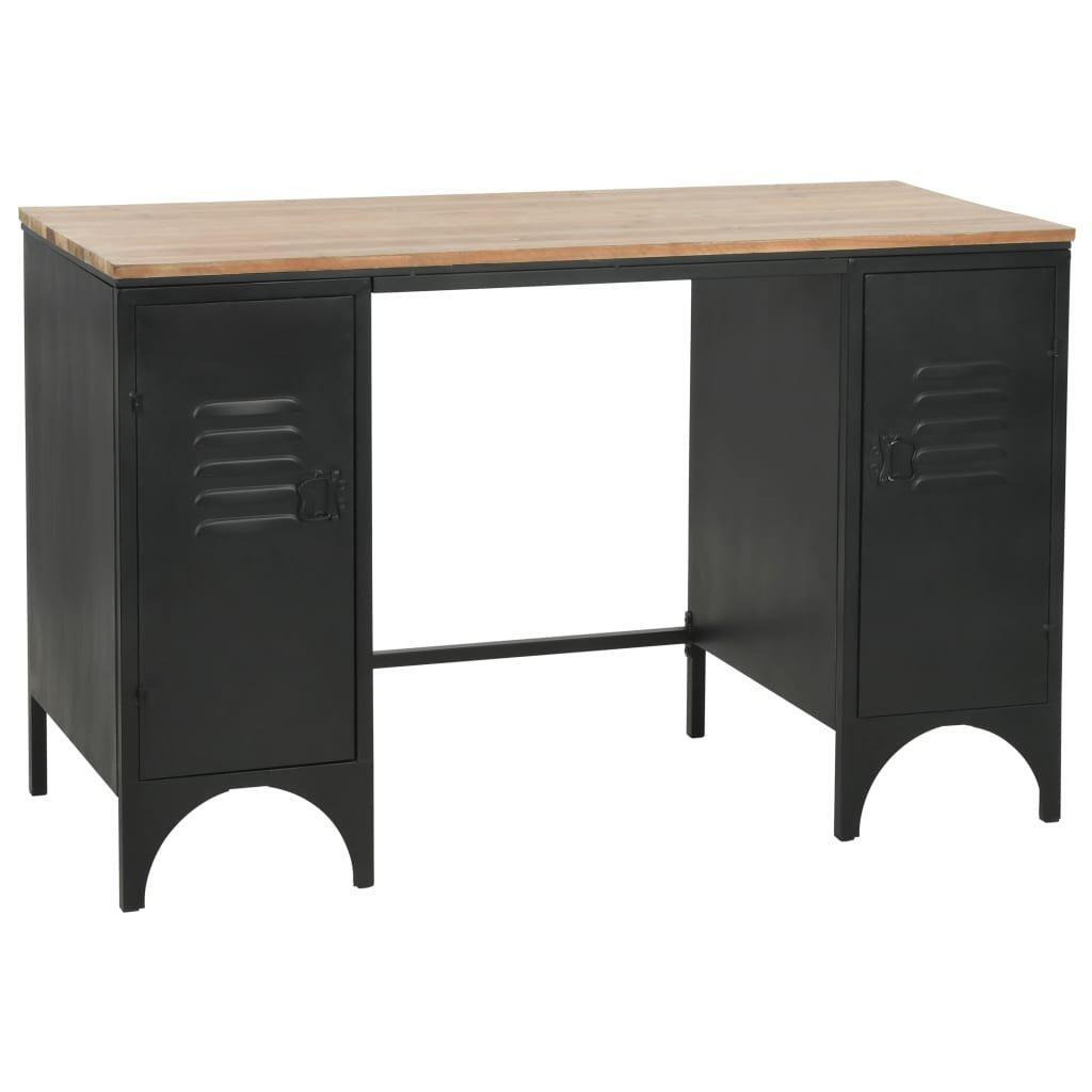 Double Pedestal Desk Solid Firwood and Steel 120x50x76 cm - image 1