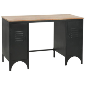 Double Pedestal Desk Solid Firwood and Steel 120x50x76 cm - thumbnail 1