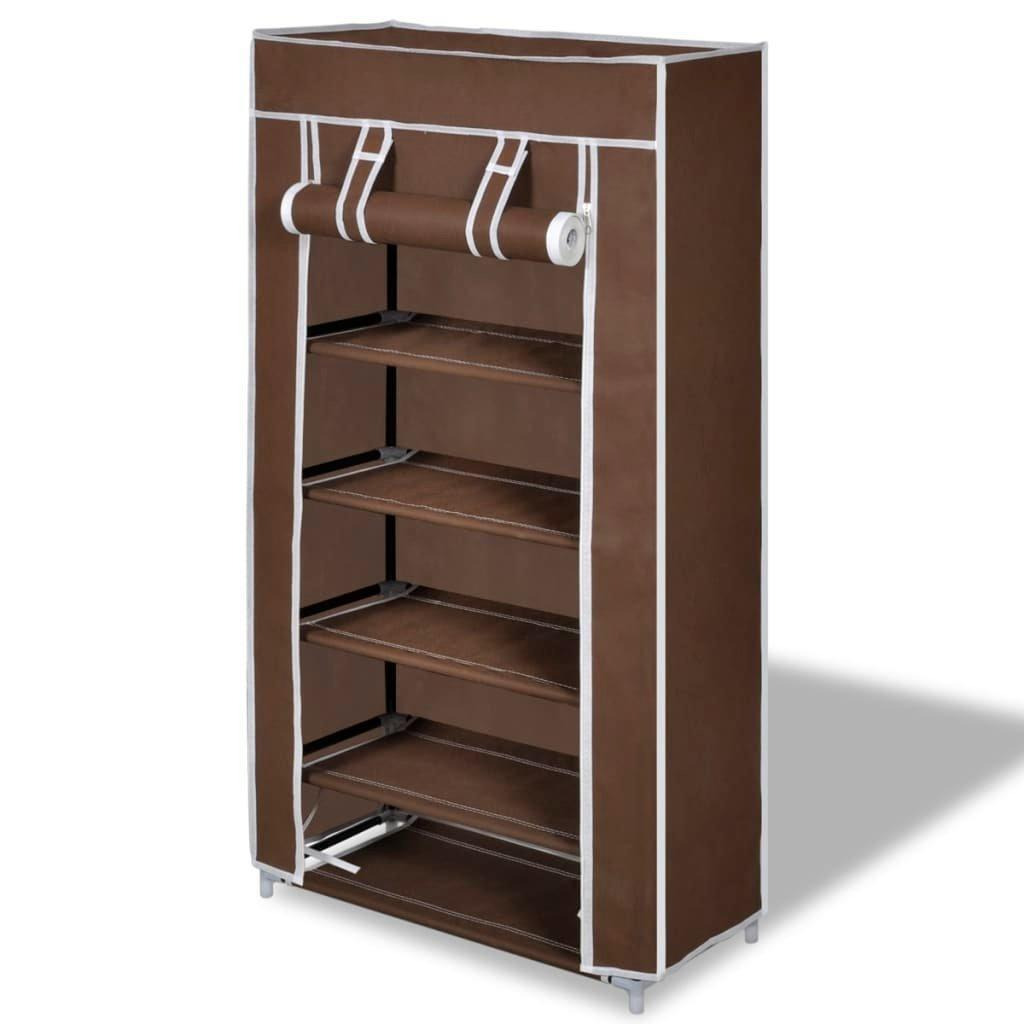 Fabric Shoe Cabinet with Cover 58 x 28 x 106 cm Brown - image 1