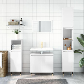 3 Piece Bathroom Cabinet Set High Gloss White Engineered Wood - thumbnail 1