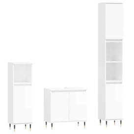 3 Piece Bathroom Cabinet Set High Gloss White Engineered Wood - thumbnail 2