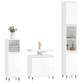3 Piece Bathroom Cabinet Set High Gloss White Engineered Wood - thumbnail 3