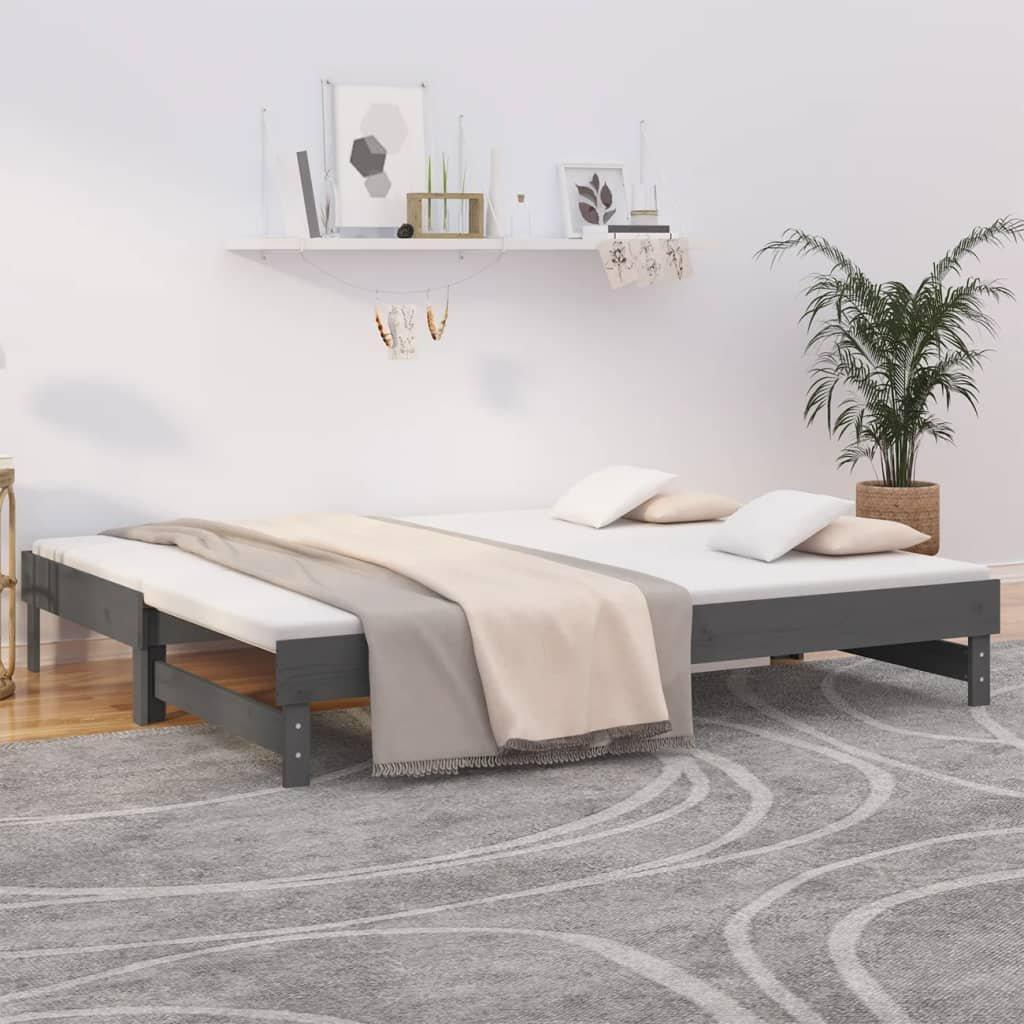 Pull-out Day Bed Grey 2x(90x200) cm Solid Wood Pine - image 1