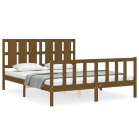 Bed Frame with Headboard Honey Brown King Size Solid Wood - thumbnail 2