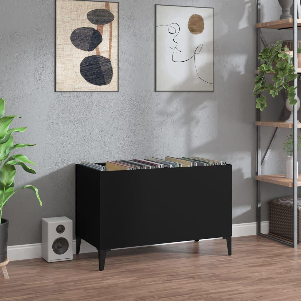 Record Cabinet Black 74.5x38x48 cm Engineered Wood - image 1